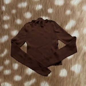 Brown Long Sleeve Ribbed Knit Turtleneck